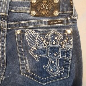 Miss Me Size 29 Boot Cut Cross Pocket Distressed Jeans *Altered to Short* 1104